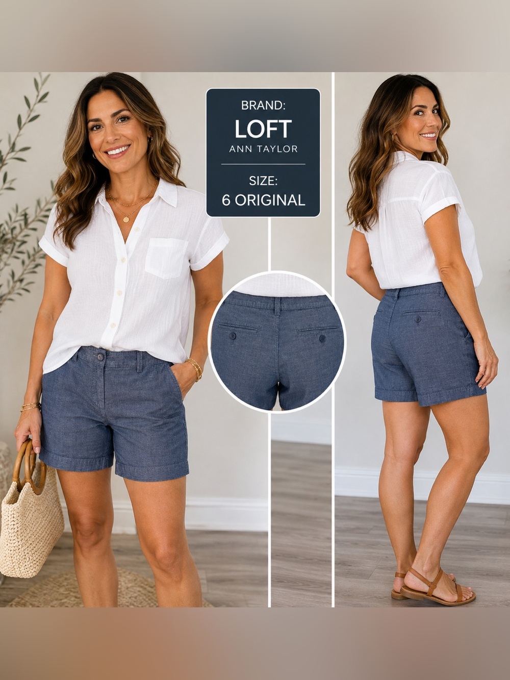 LOFT Ann Taylor Original Women’s Chambray Bermuda Shorts Size 6 Blue coastal